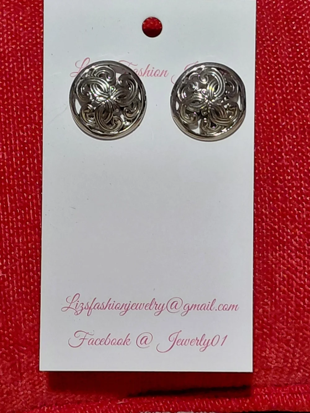 Silver Filigree Round Stud Earrings - Silver - Picture 1 of 2